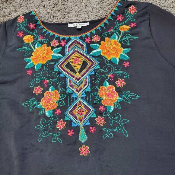 John Mark Colorful Abstract Embroidered Long Tunic Shirt - Small - Picture 3 of 8